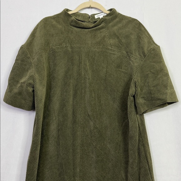 Prologue Olive Green Corduroy Short Sleeve High Collar Midi Shift Dress - Picture 2 of 6